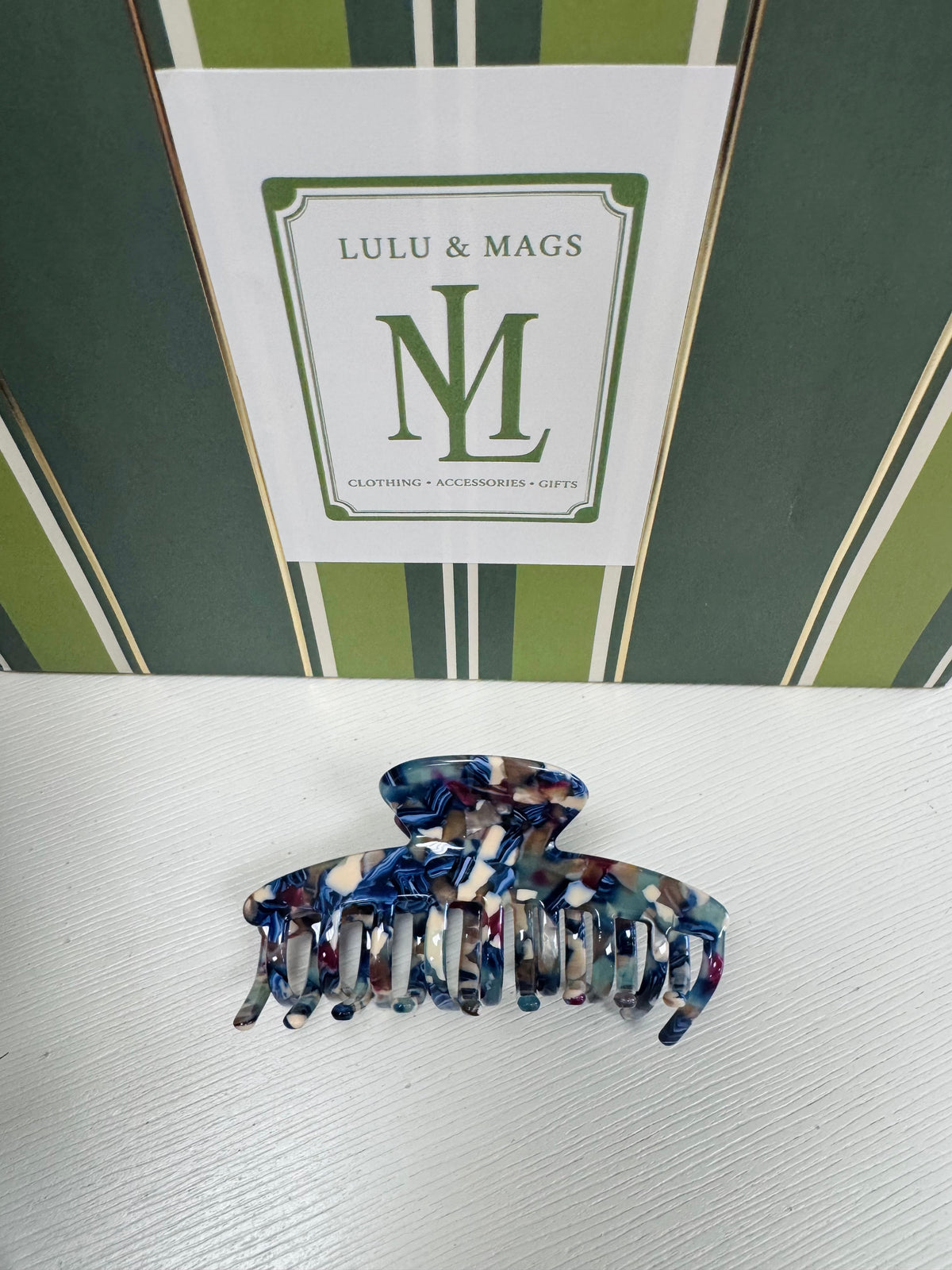Hair Clip - Navy Multi Marble