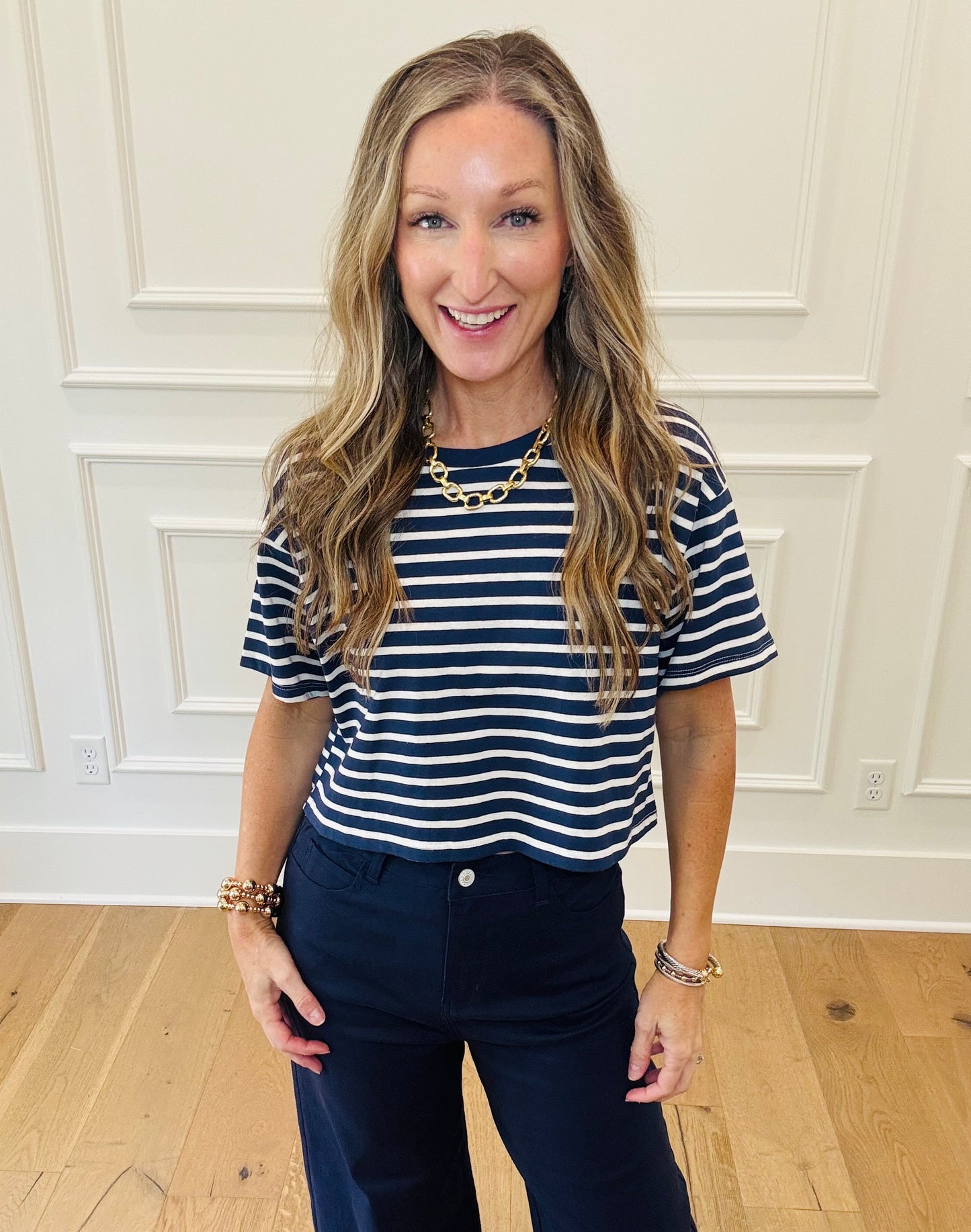 Olivia Stripe Tee - Navy