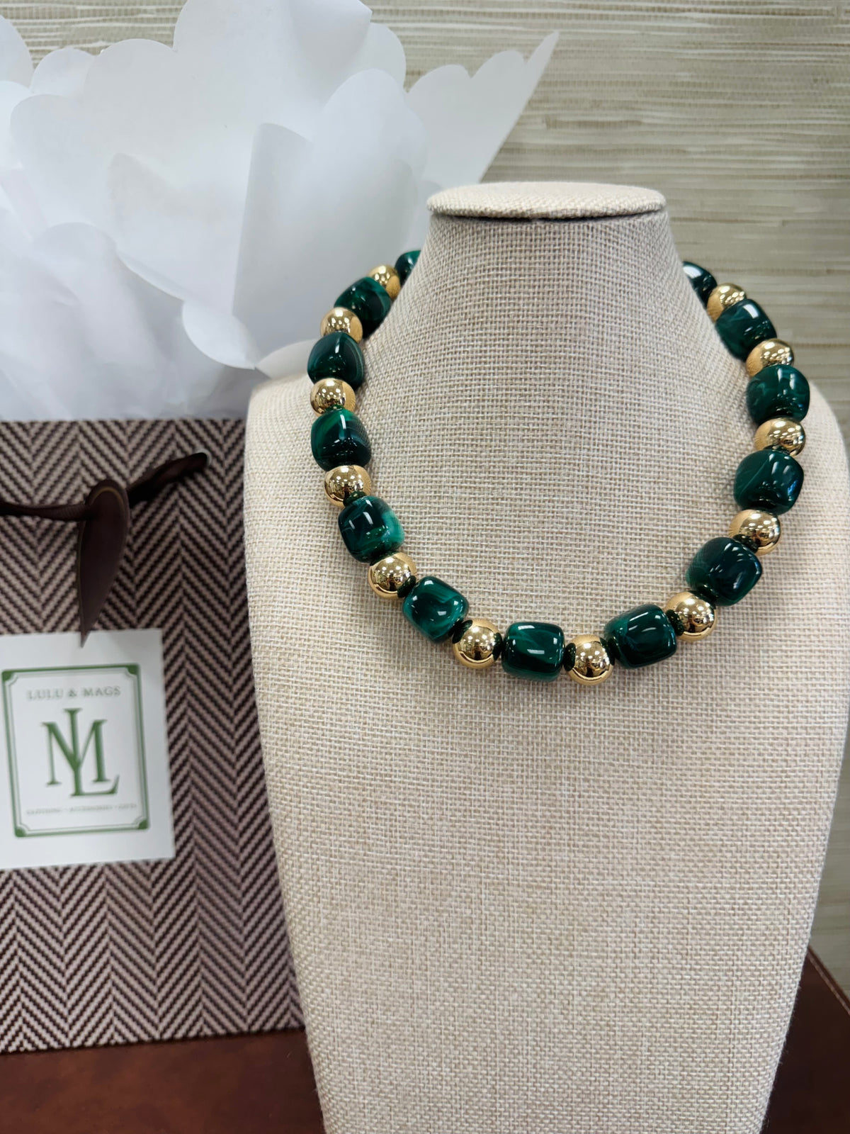 Green & Gold Beaded Magnetic Necklace
