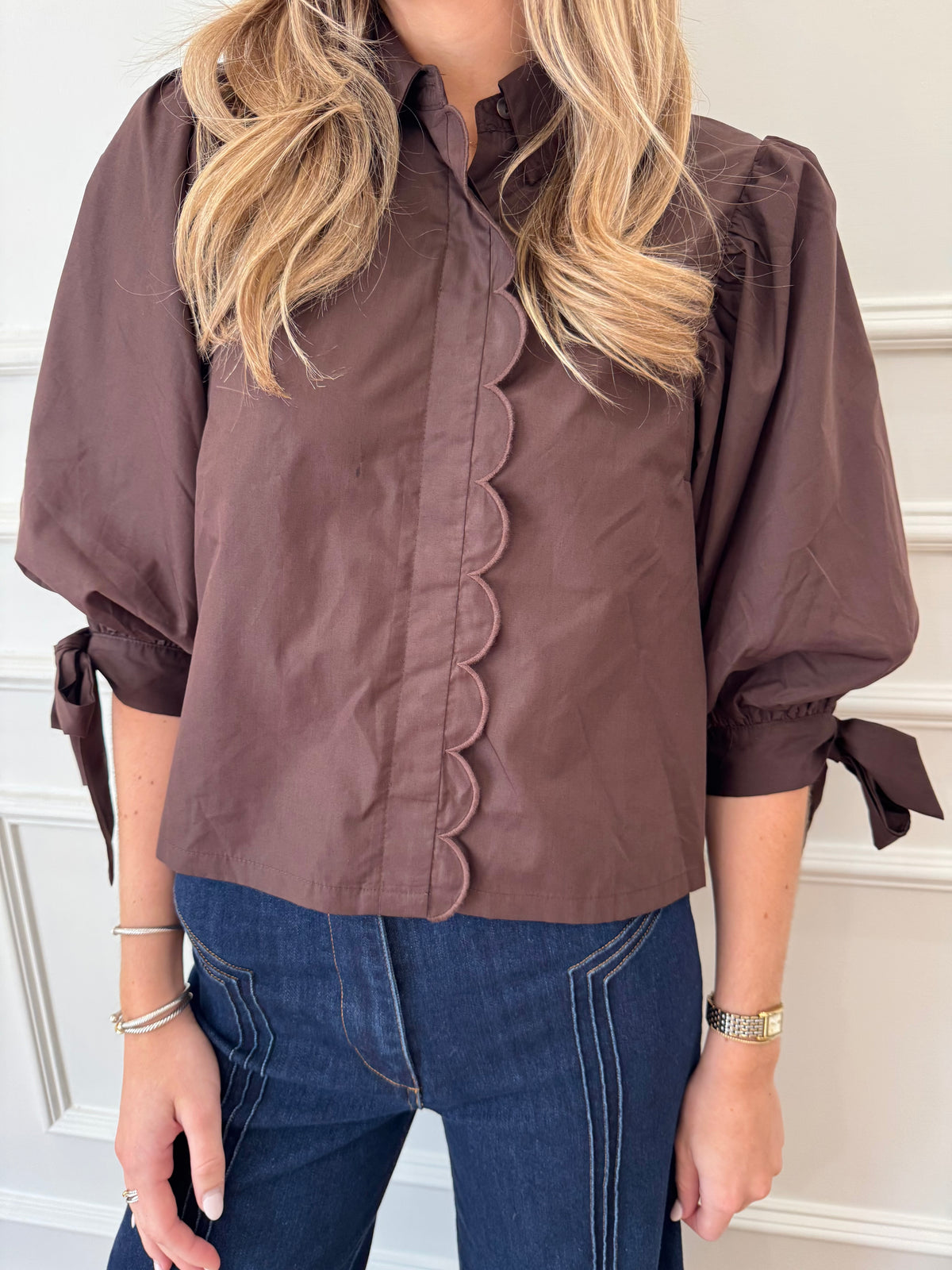 Willow Scalloped Top - Chestnut Brown