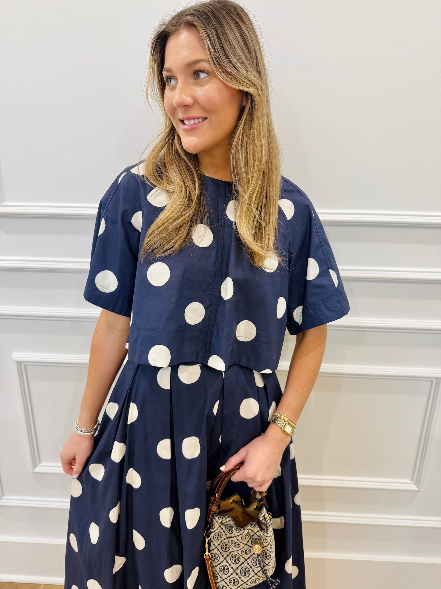 Palmer Polka Dot Skirt Set - Navy