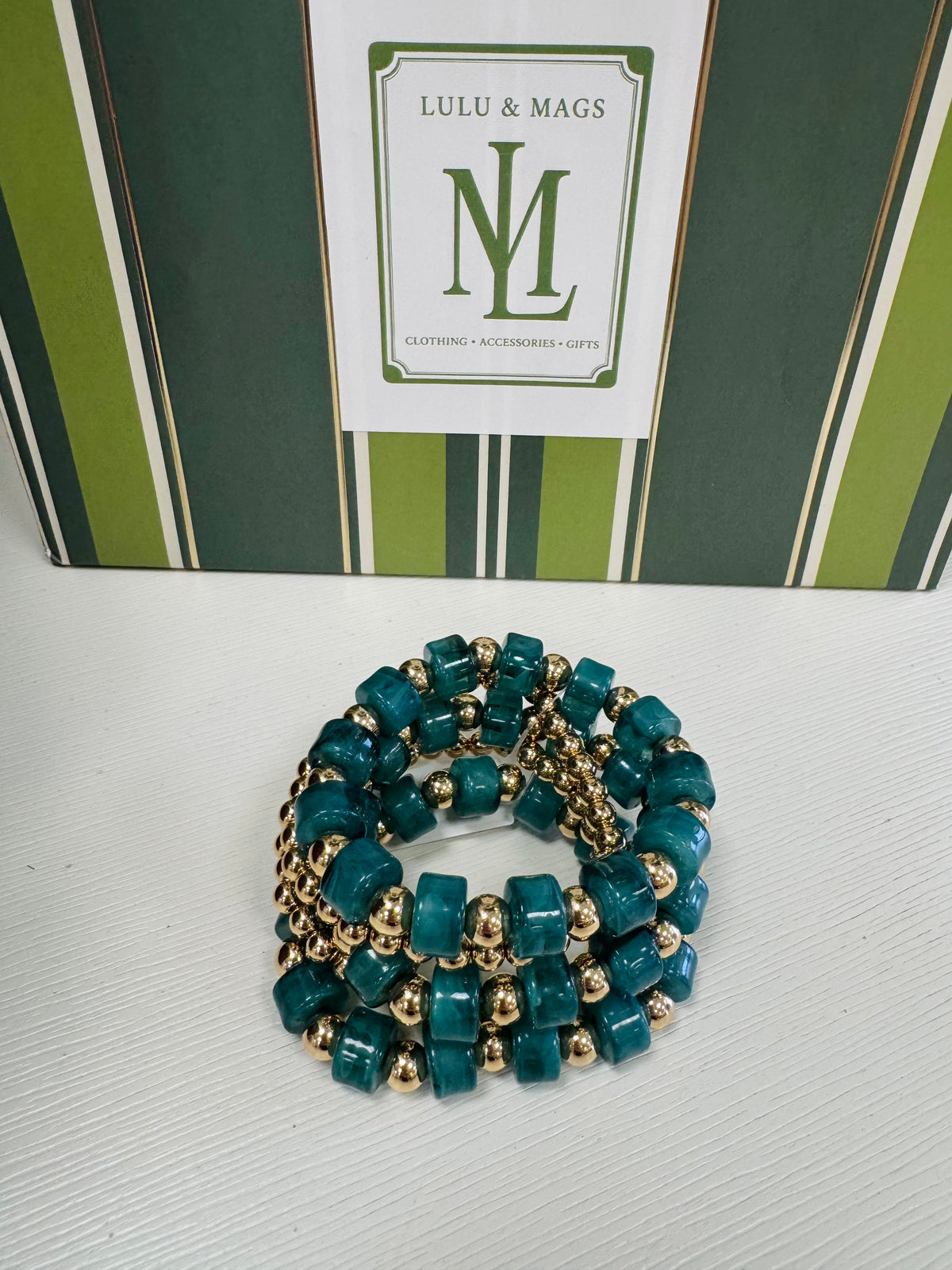 Green & Gold Stretchy Bracelet Set