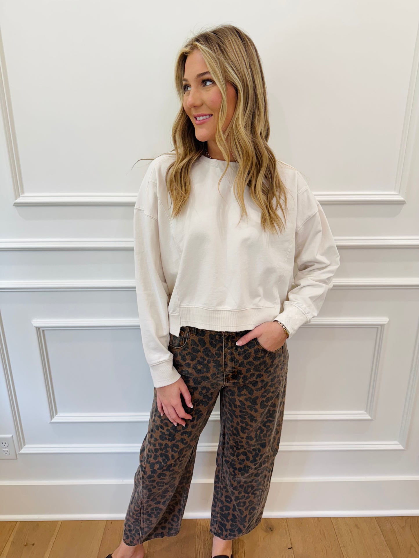 Leopard Barrel Jean - Brown