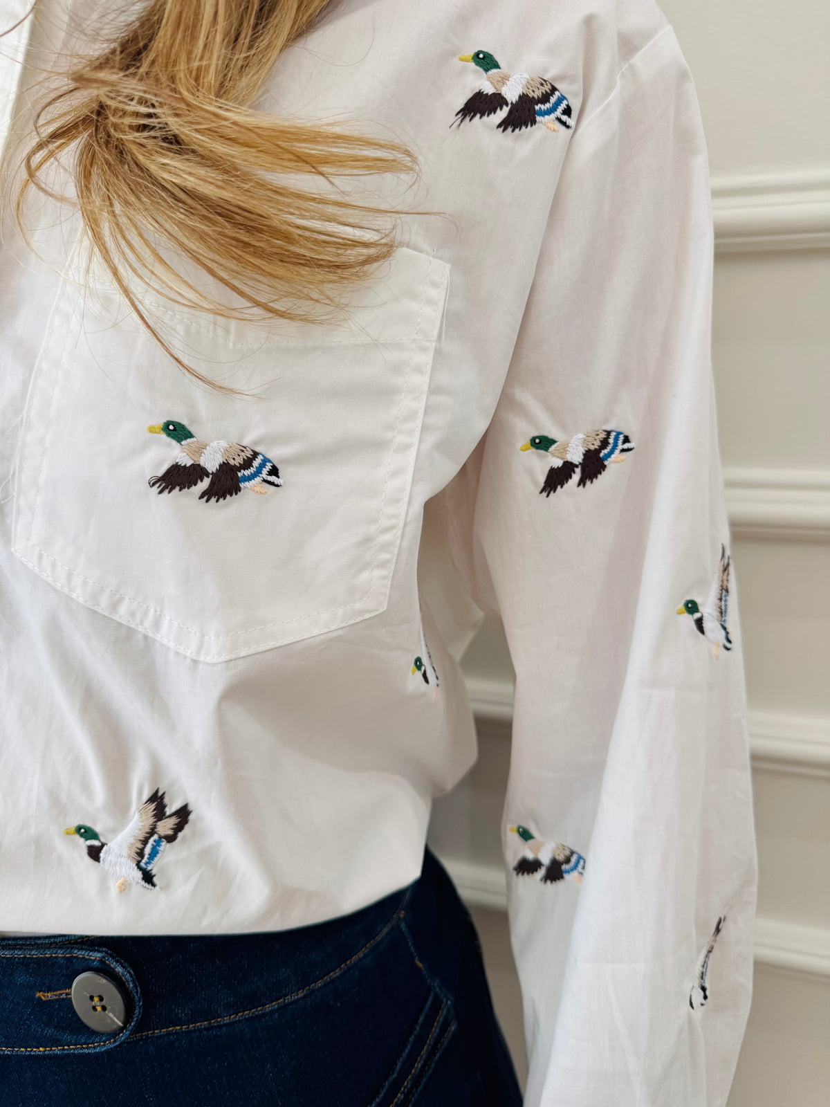 Mallard Moment Embroidered Oxford Top