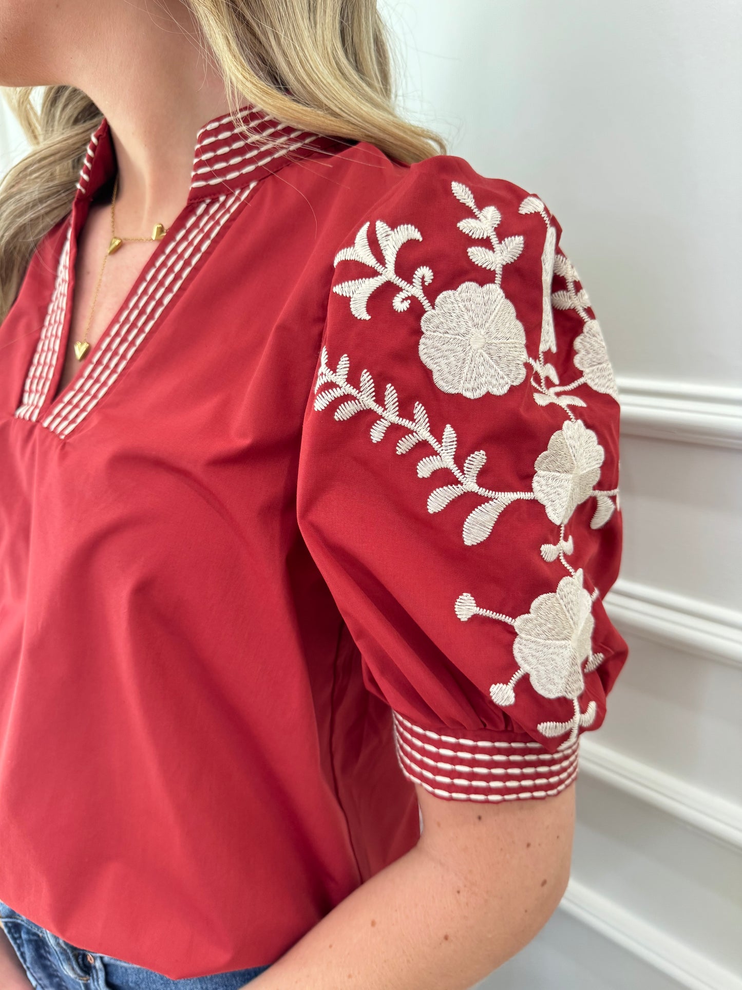 Brooklyn Embroidered Top - Brick