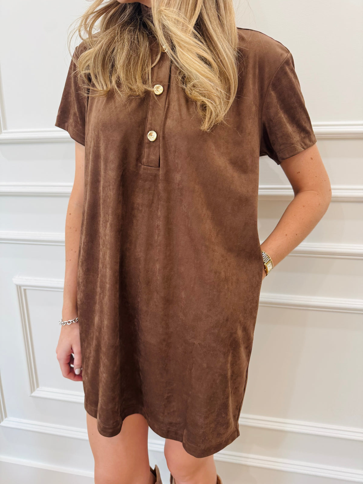 The Lainey Suede Dress - Brown