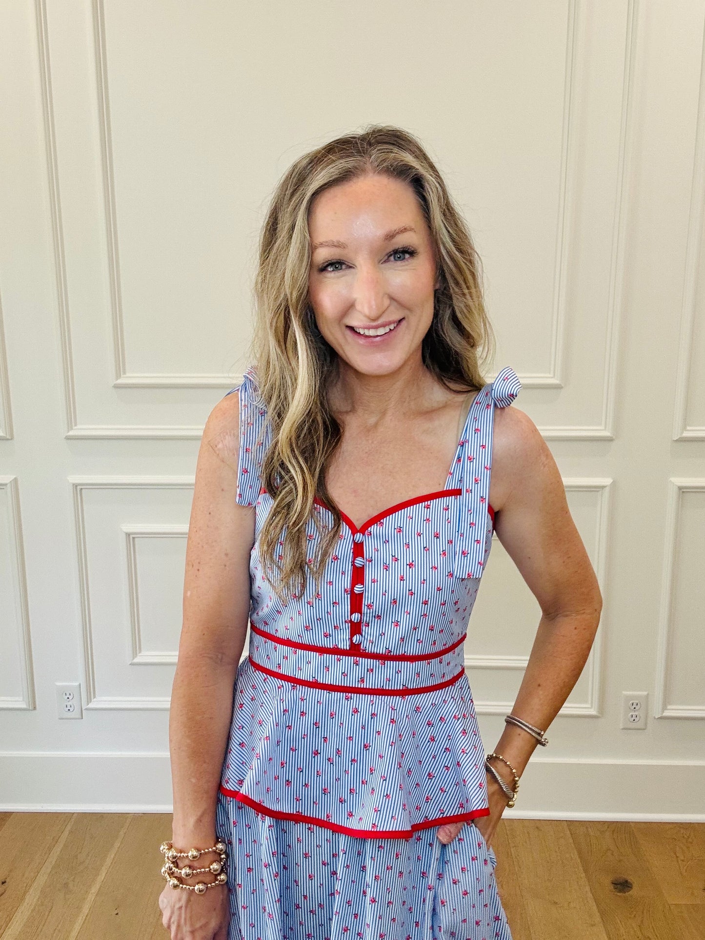 Hattie Dress - Blue/Red