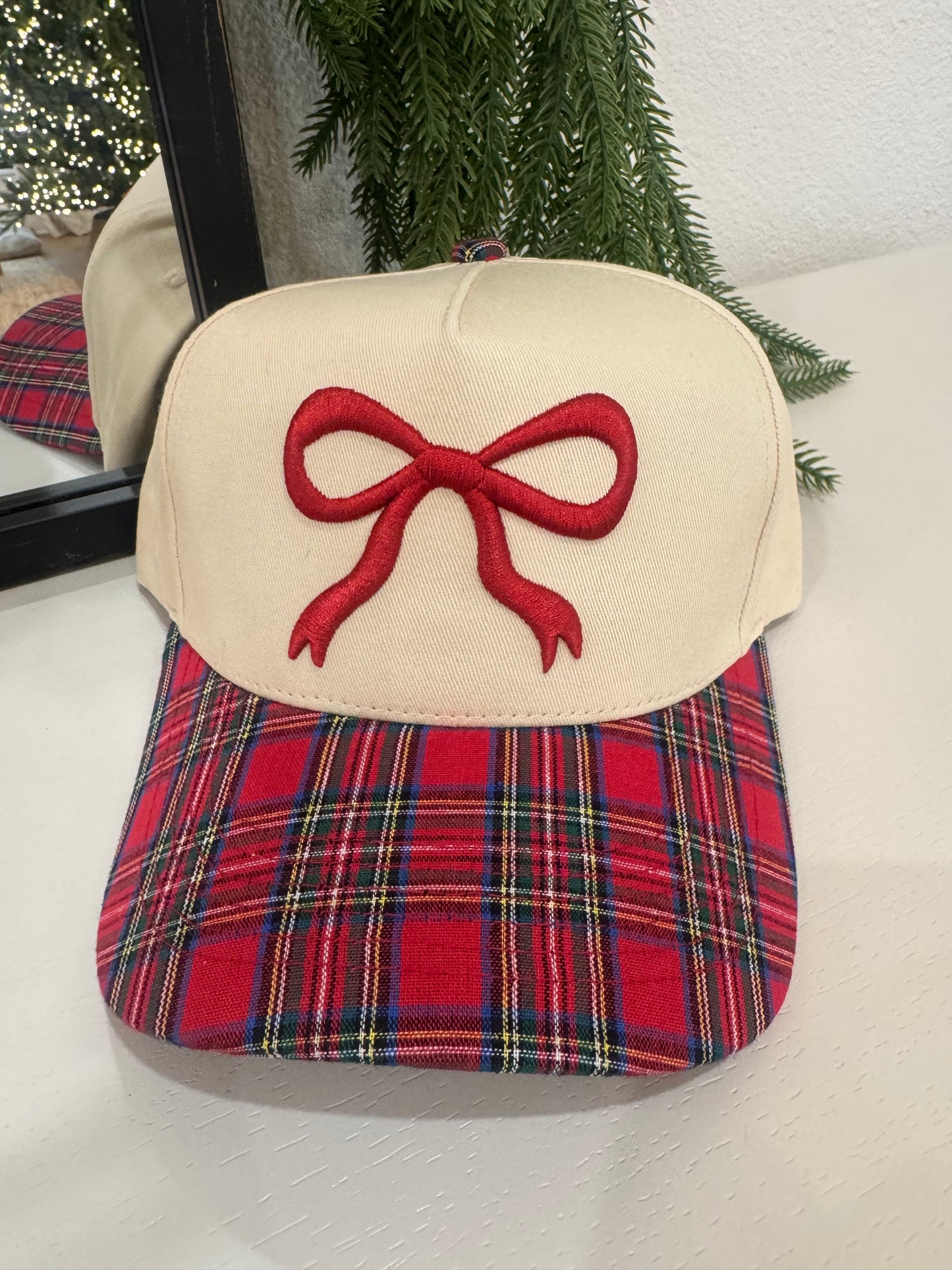 Plaid Bow Christmas Hat