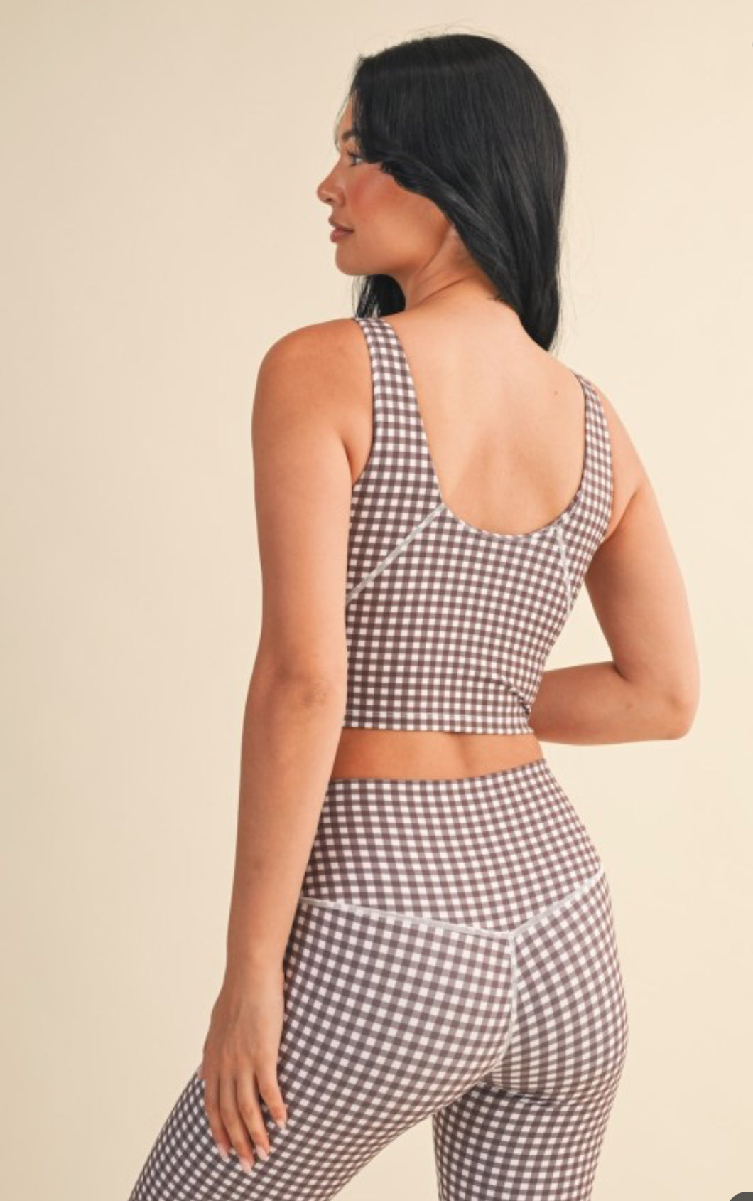 Gingham Aligned Performance Tank - Brown