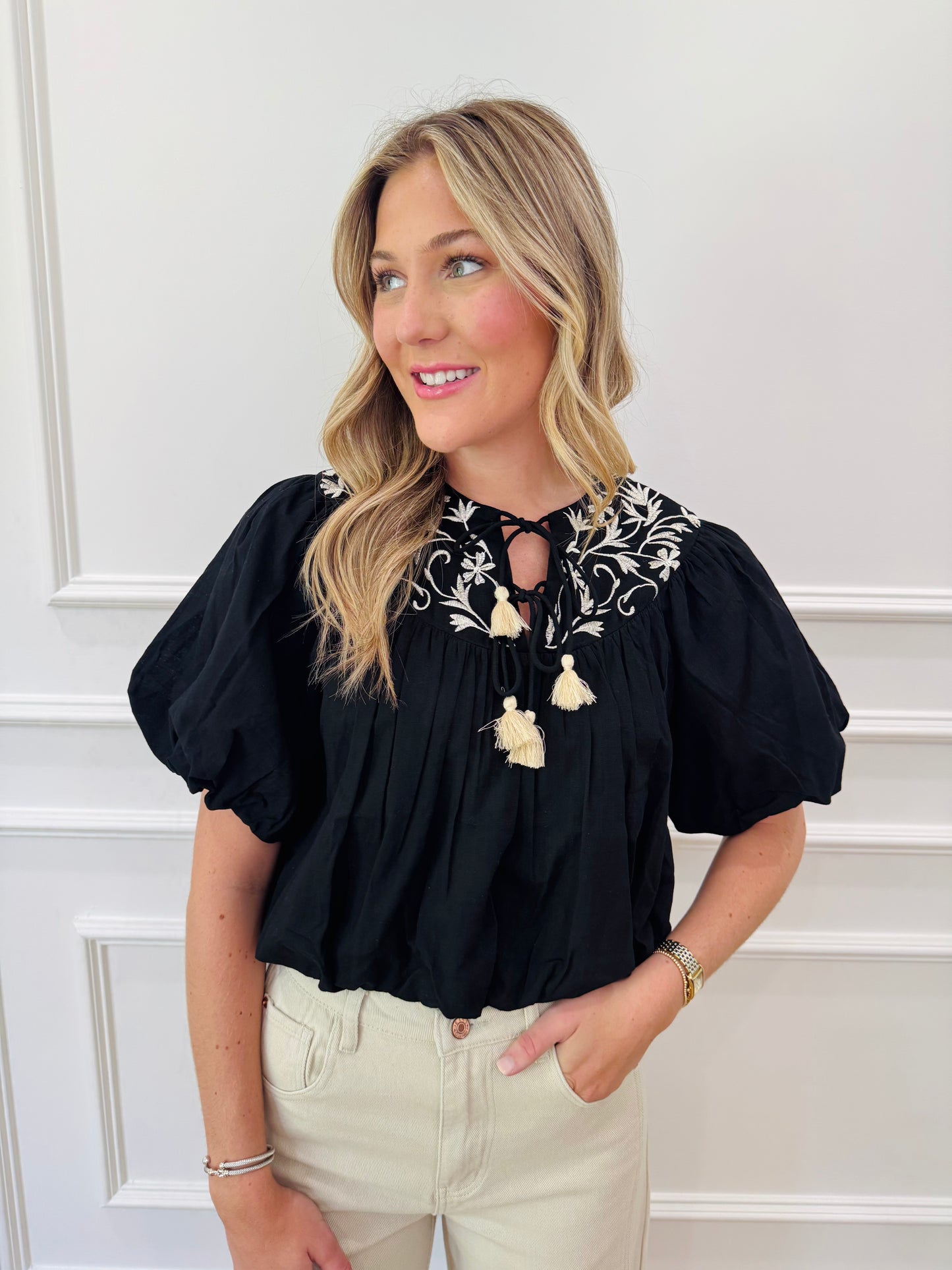 Eva Embroidered Top - Black