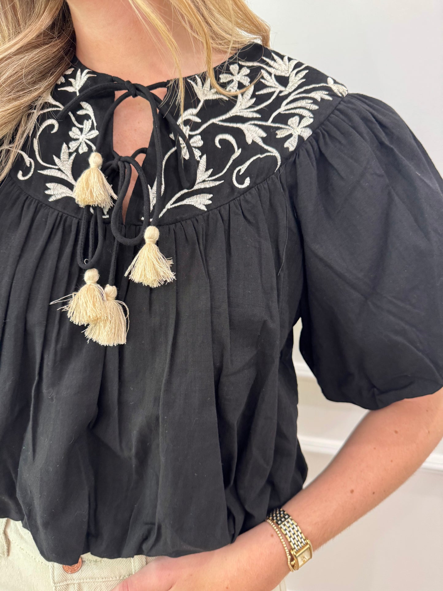 Eva Embroidered Top - Black