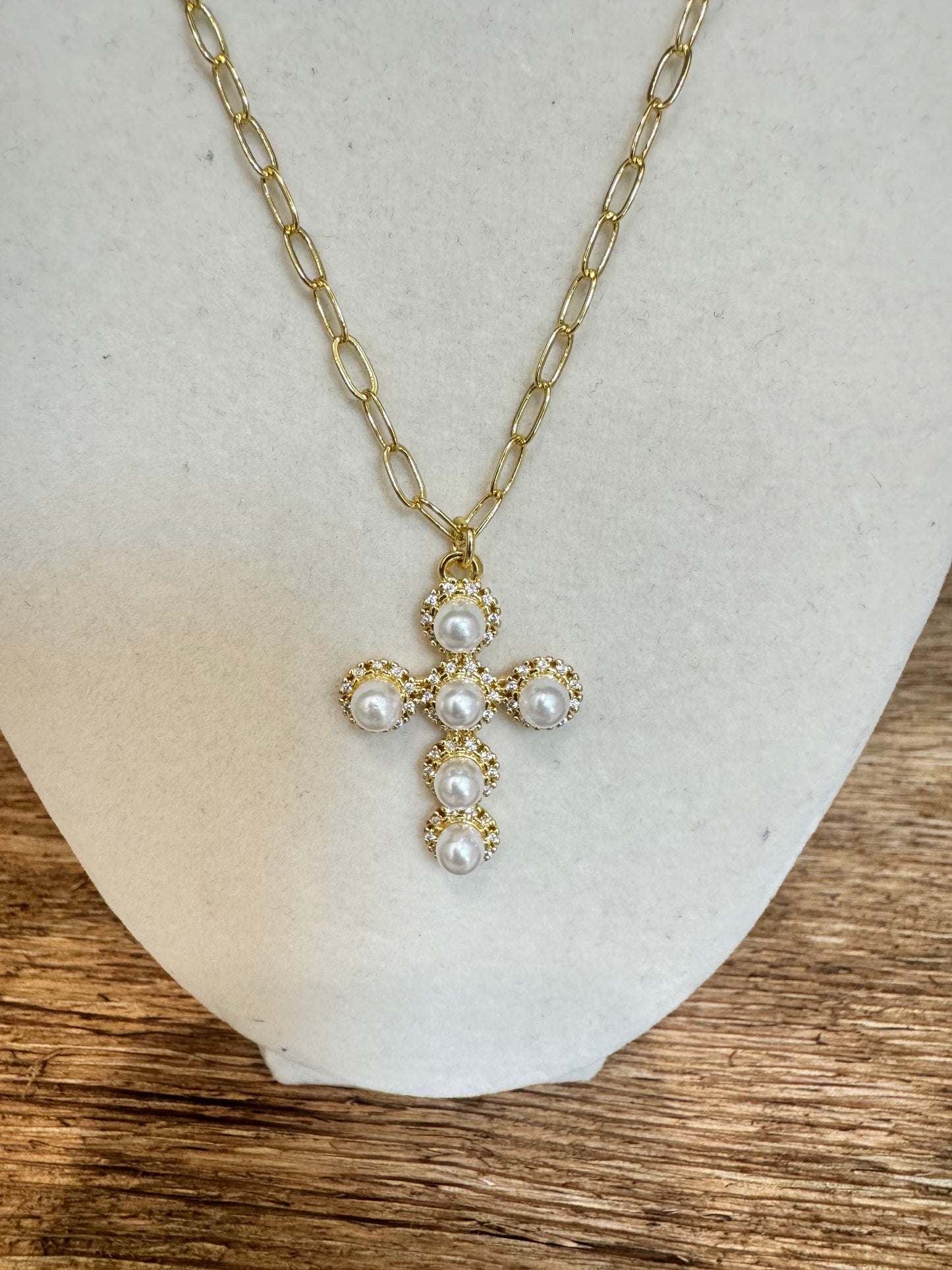 Dainty Pearl Cross Necklace