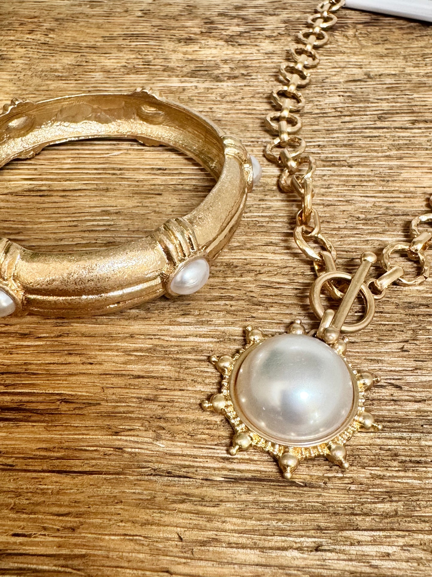 Large Pearl Bangle Bracelet