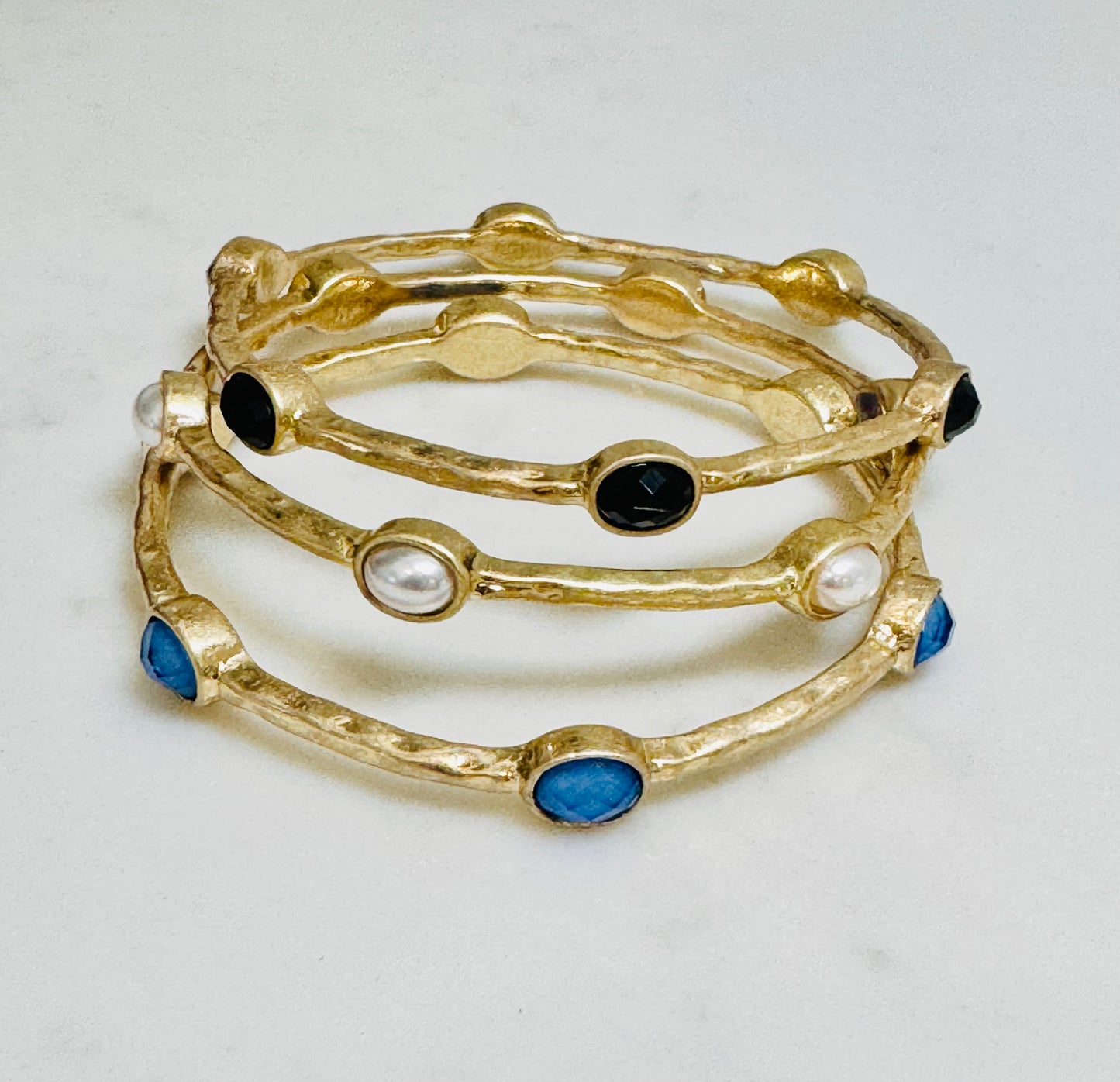 Pearl Stone Gold Bangle Bracelet