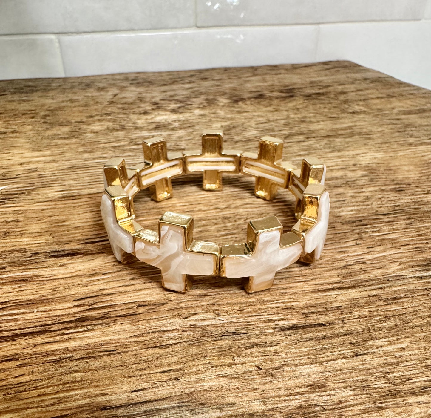 Marble Cross Stretchy Bracelet