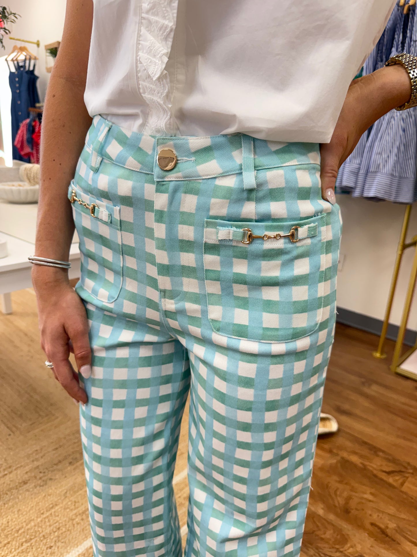Izzy Mint Gingham Jeans
