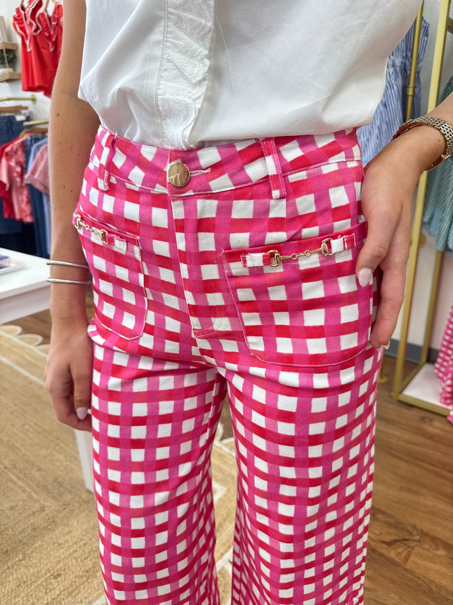 Izzy Pink Gingham Jeans
