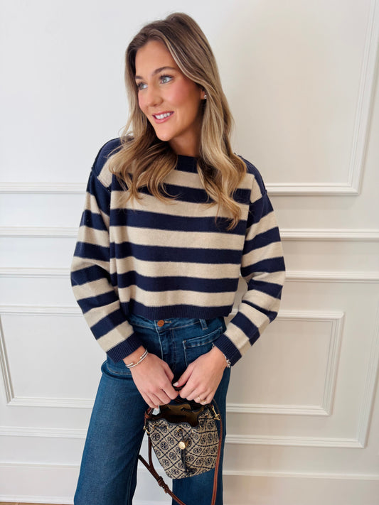 Easton Stripe Sweater Top - Navy