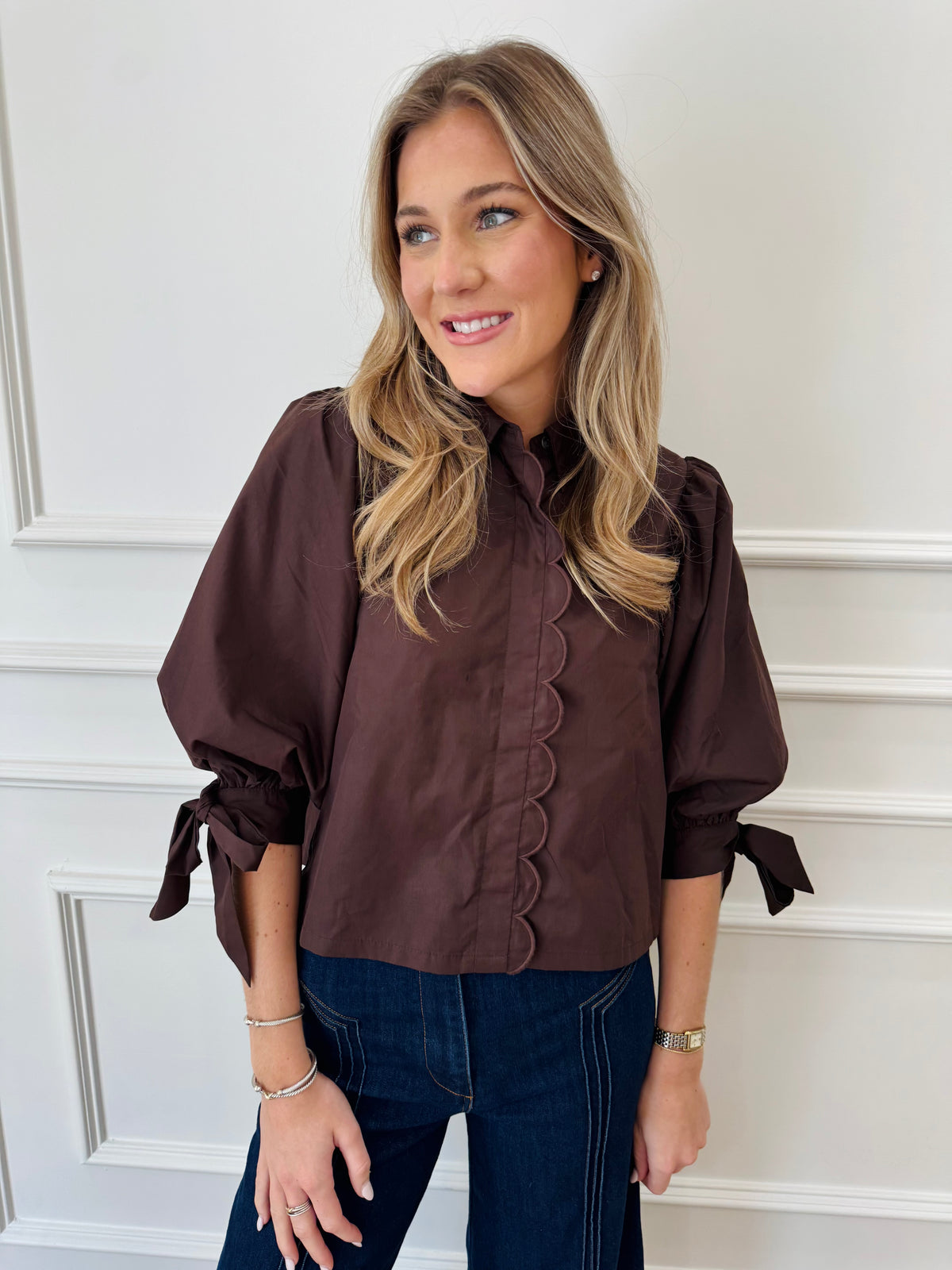Willow Scalloped Top - Chestnut Brown