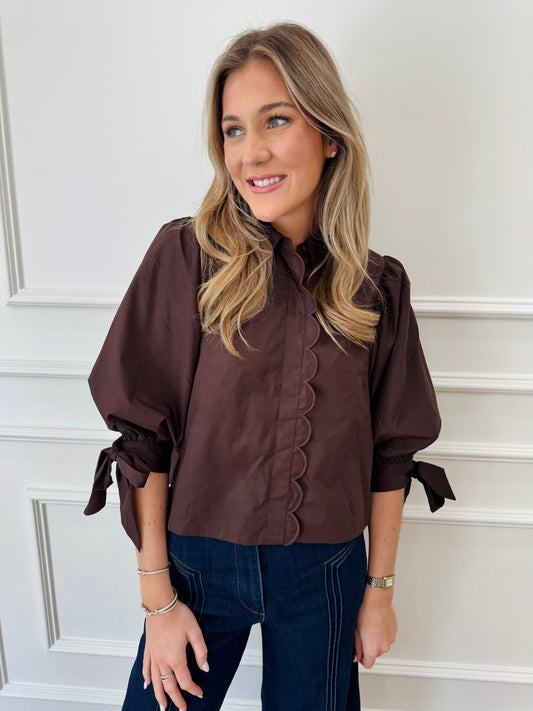 Willow Scalloped Top - Chestnut Brown