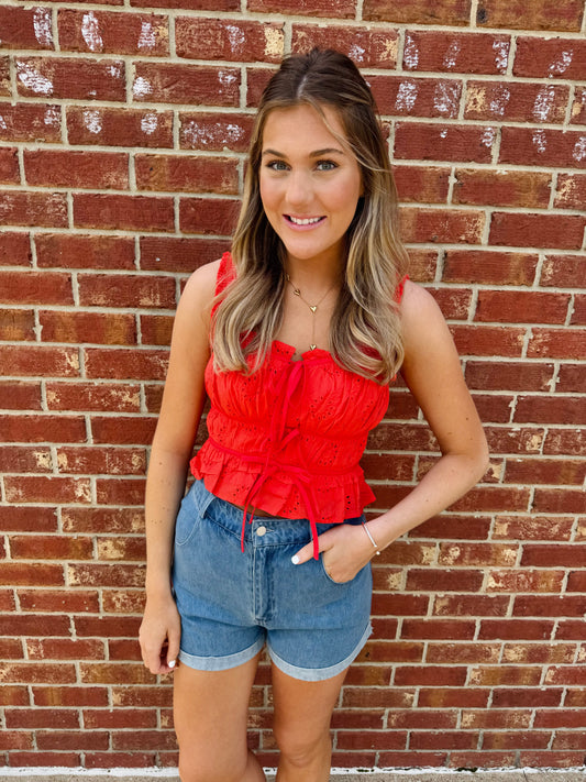 Emery Eyelet Top - Red