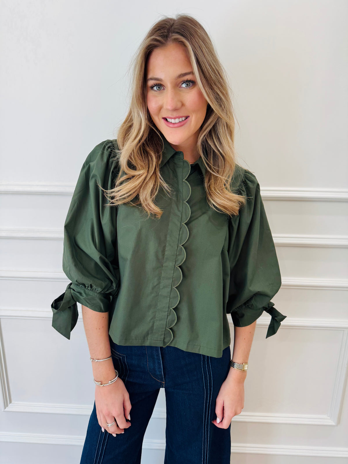 Willow Scalloped Top - Hunter Green