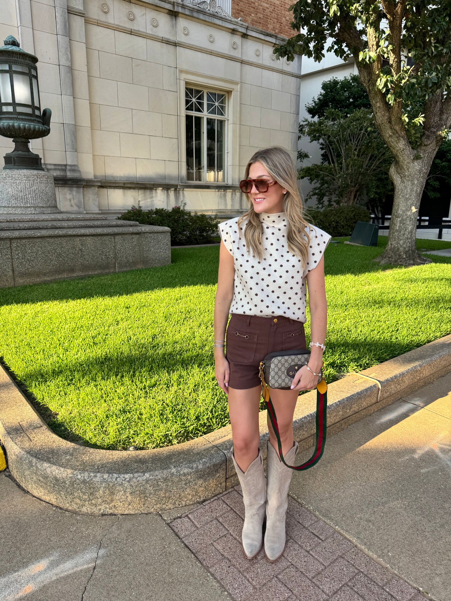 Kate Polka Dot Top - Ecru/Brown