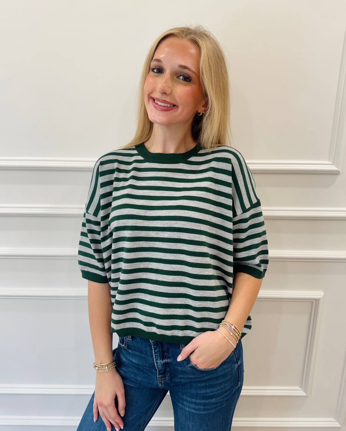 Easy Street Stripe Top - Hunter Green