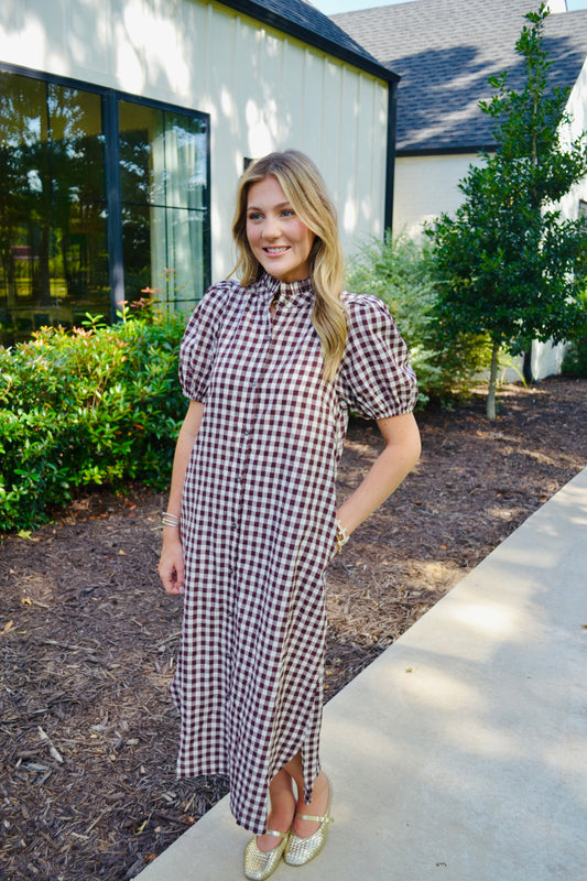 Gabi Gingham Dress - Brown