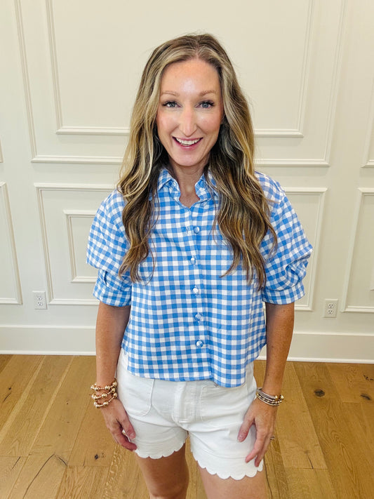 Belle Gingham Top - Blue
