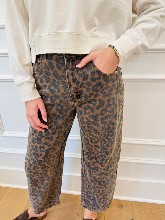 Leopard Barrel Jean - Brown