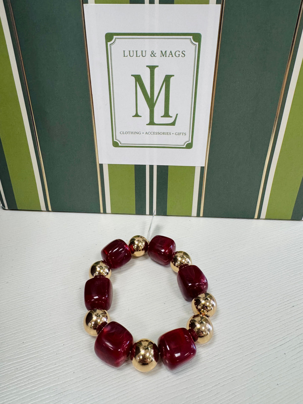 Burgundy & Gold Stretchy Bracelet