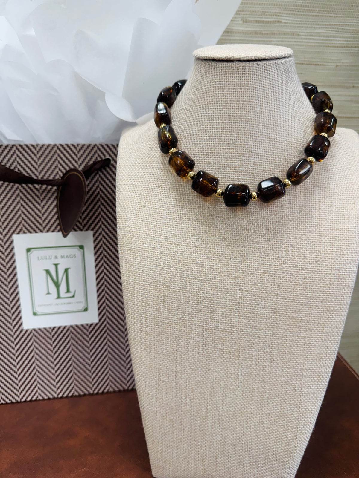 Brown/Gold Beaded Necklace