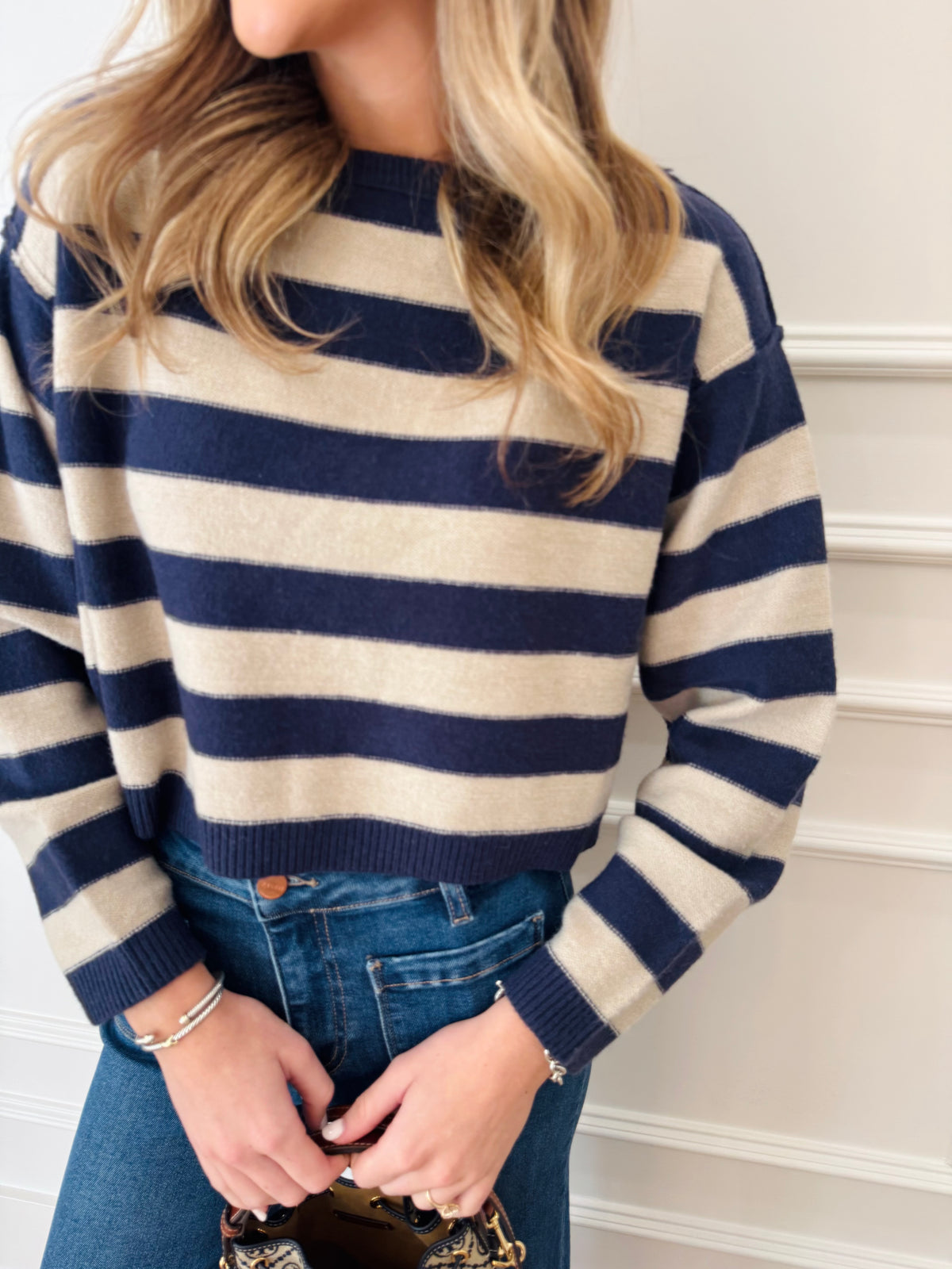 Easton Stripe Sweater Top - Navy