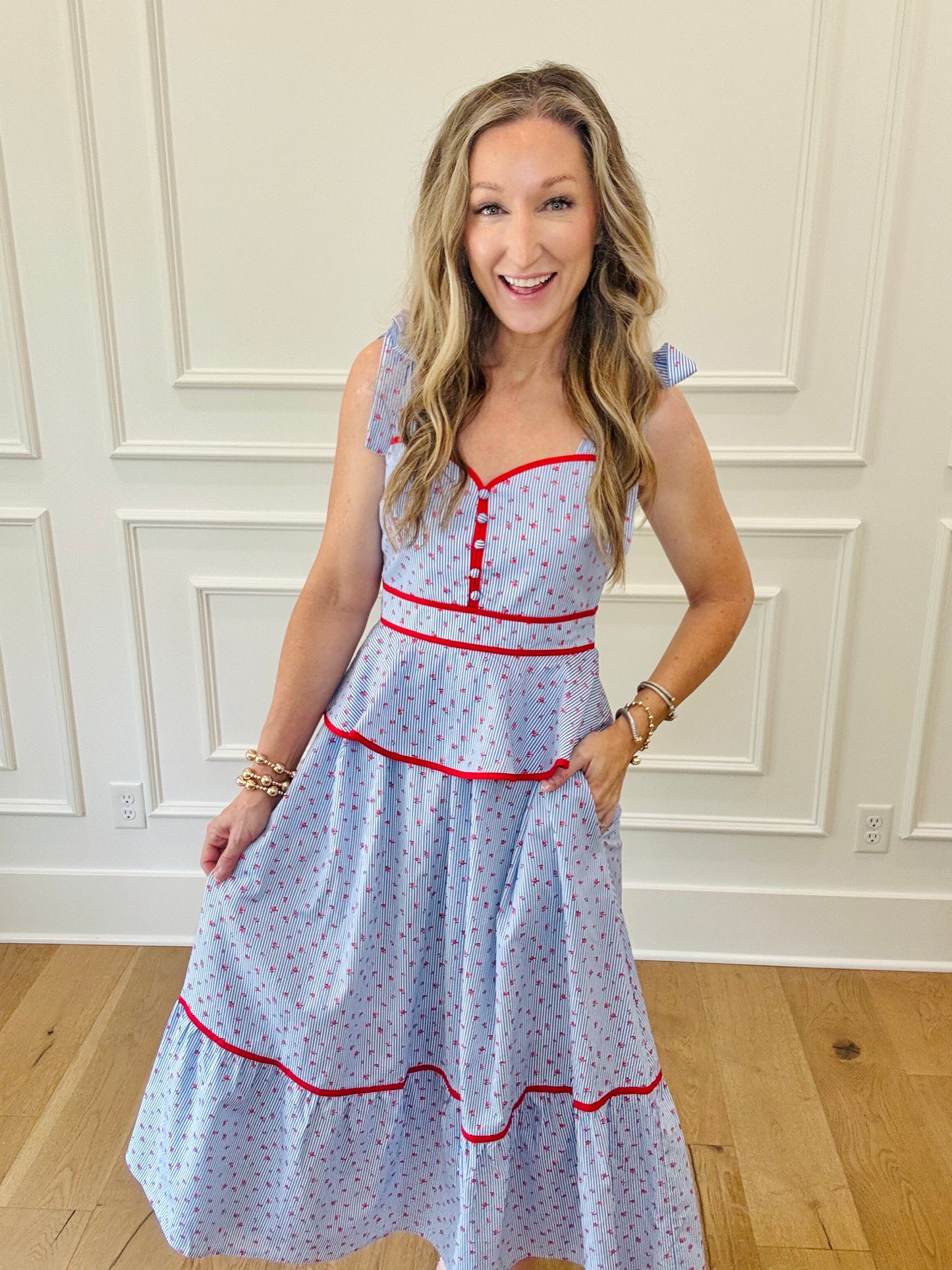 Hattie Dress - Blue/Red