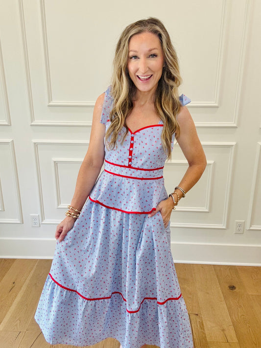 Hattie Dress - Blue/Red
