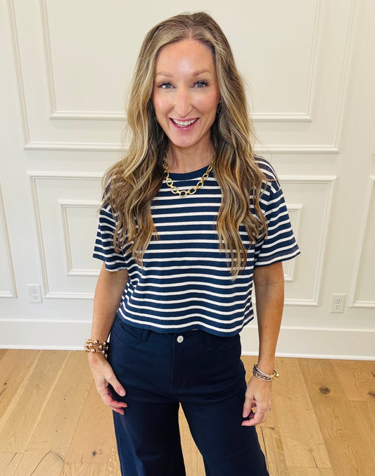 Olivia Stripe Tee - Navy