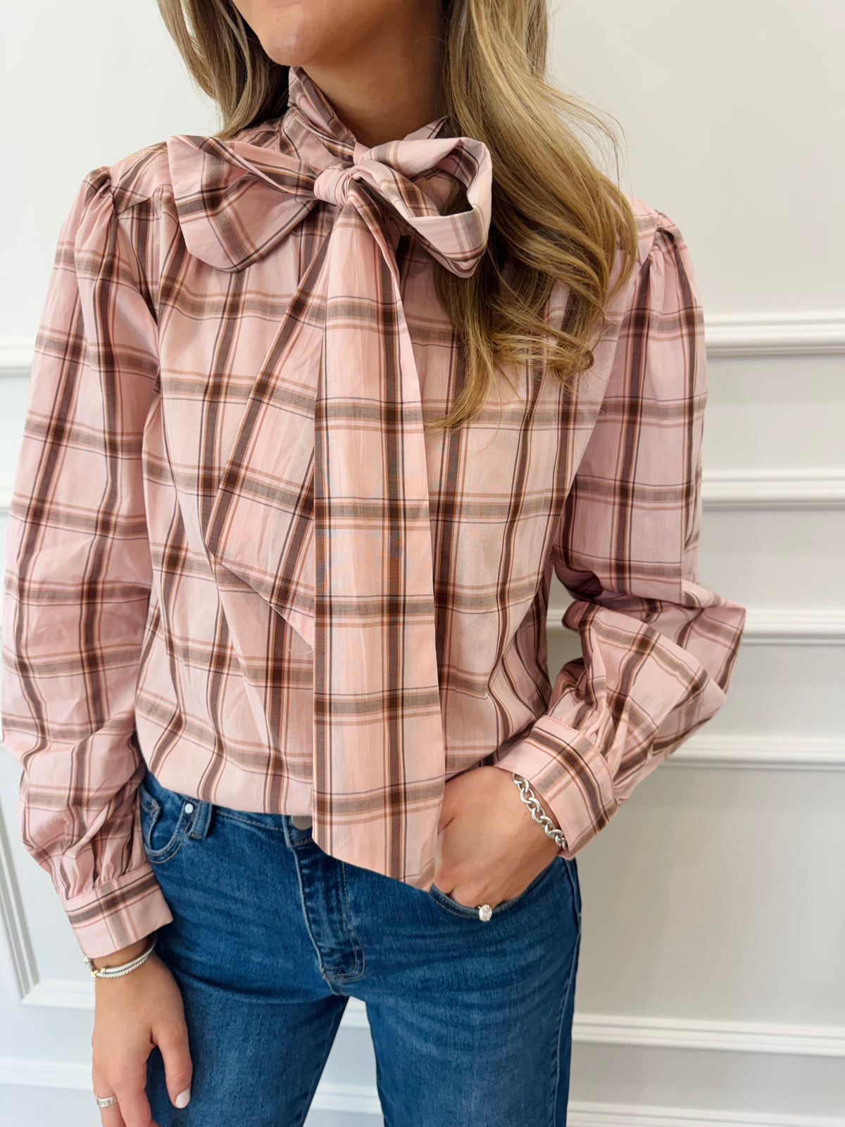 Darling Bow Plaid Top - Blush/Cocoa