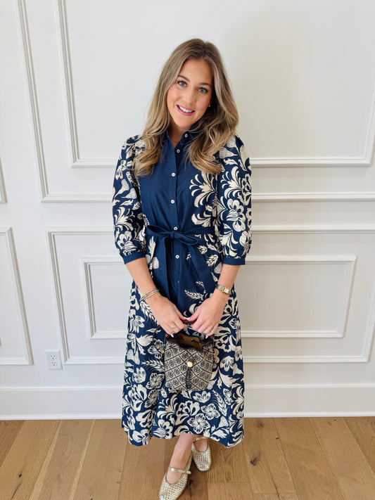 Ellington Floral Dress - Navy
