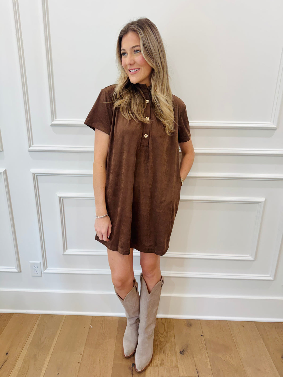 The Lainey Suede Dress - Brown