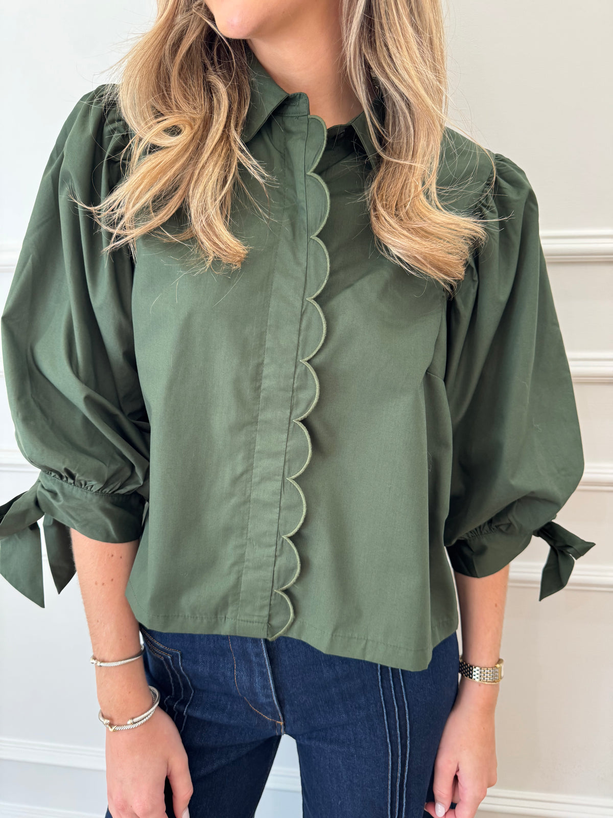 Willow Scalloped Top - Hunter Green