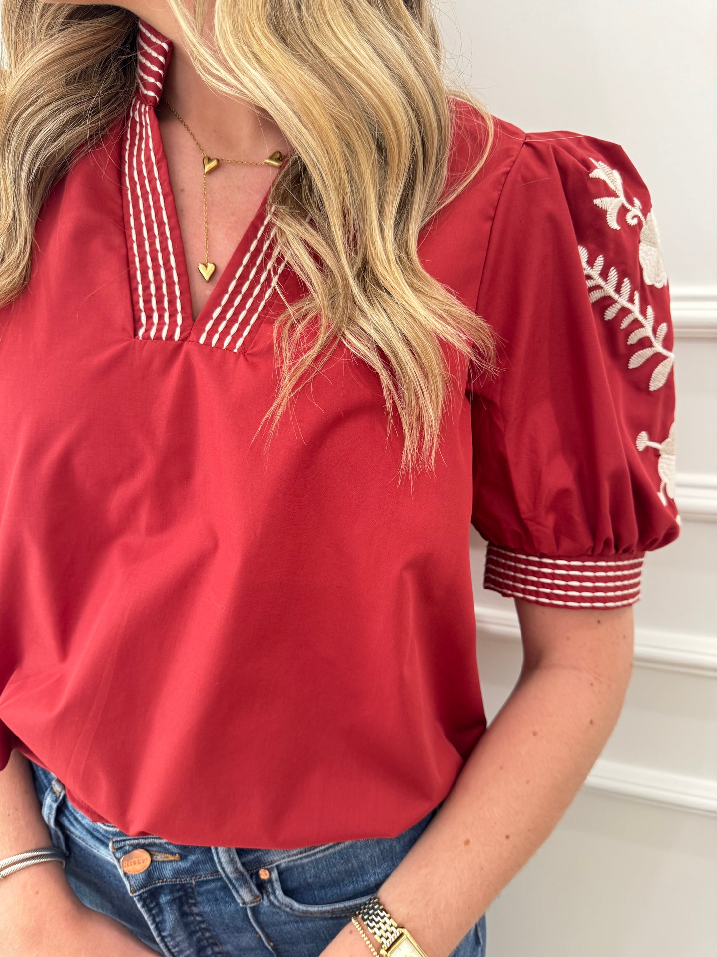 Brooklyn Embroidered Top - Brick