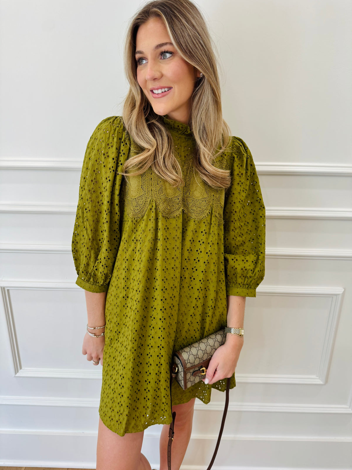 Sunday Best Eyelet Dress - Olive
