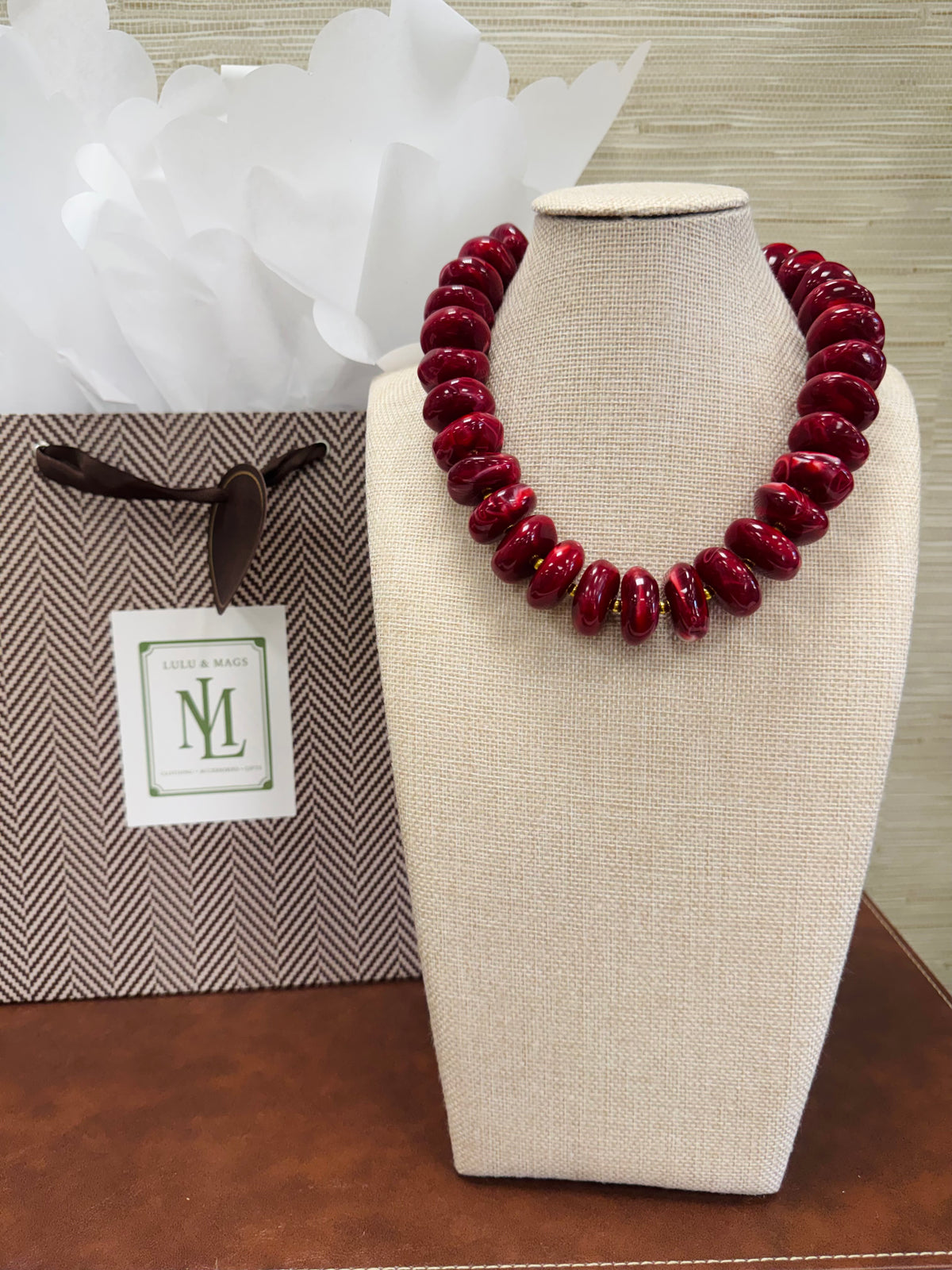 Burgundy Beaded Necklace