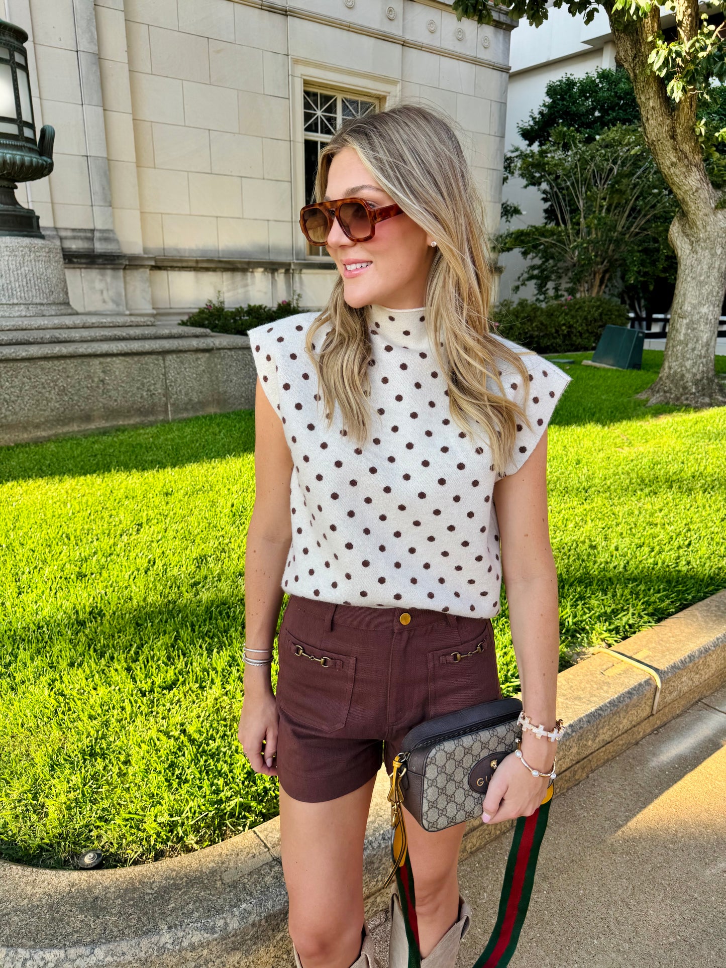 Kate Polka Dot Top - Ecru/Brown