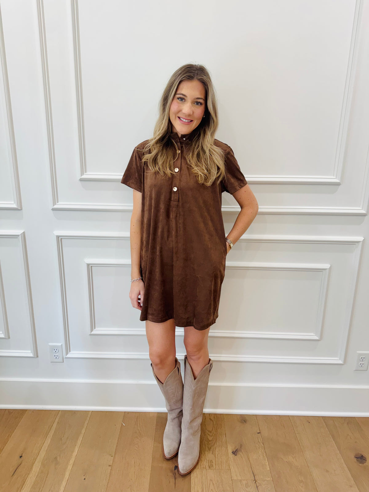 The Lainey Suede Dress - Brown