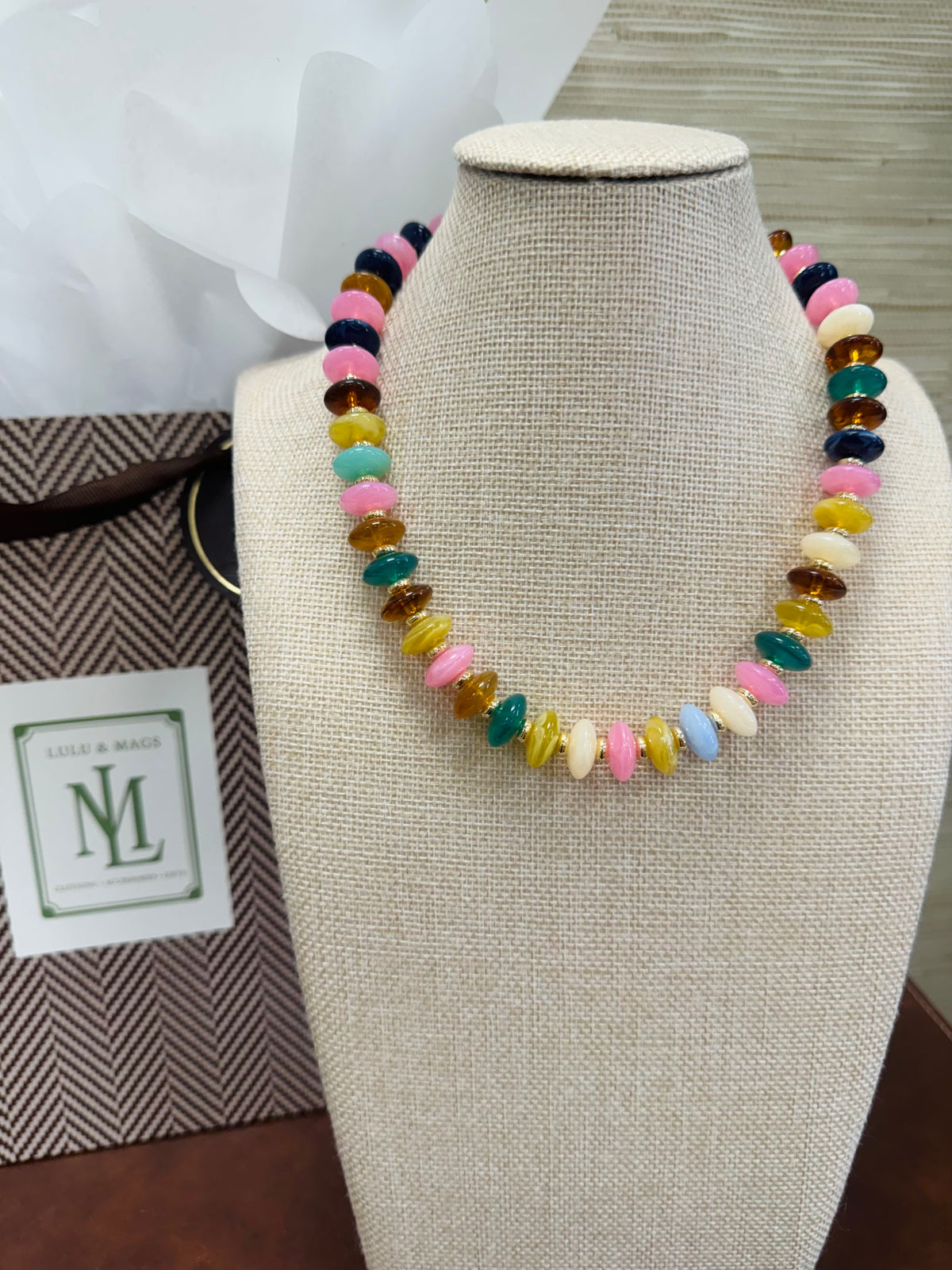 Multi Gold Disc Beaded Necklace