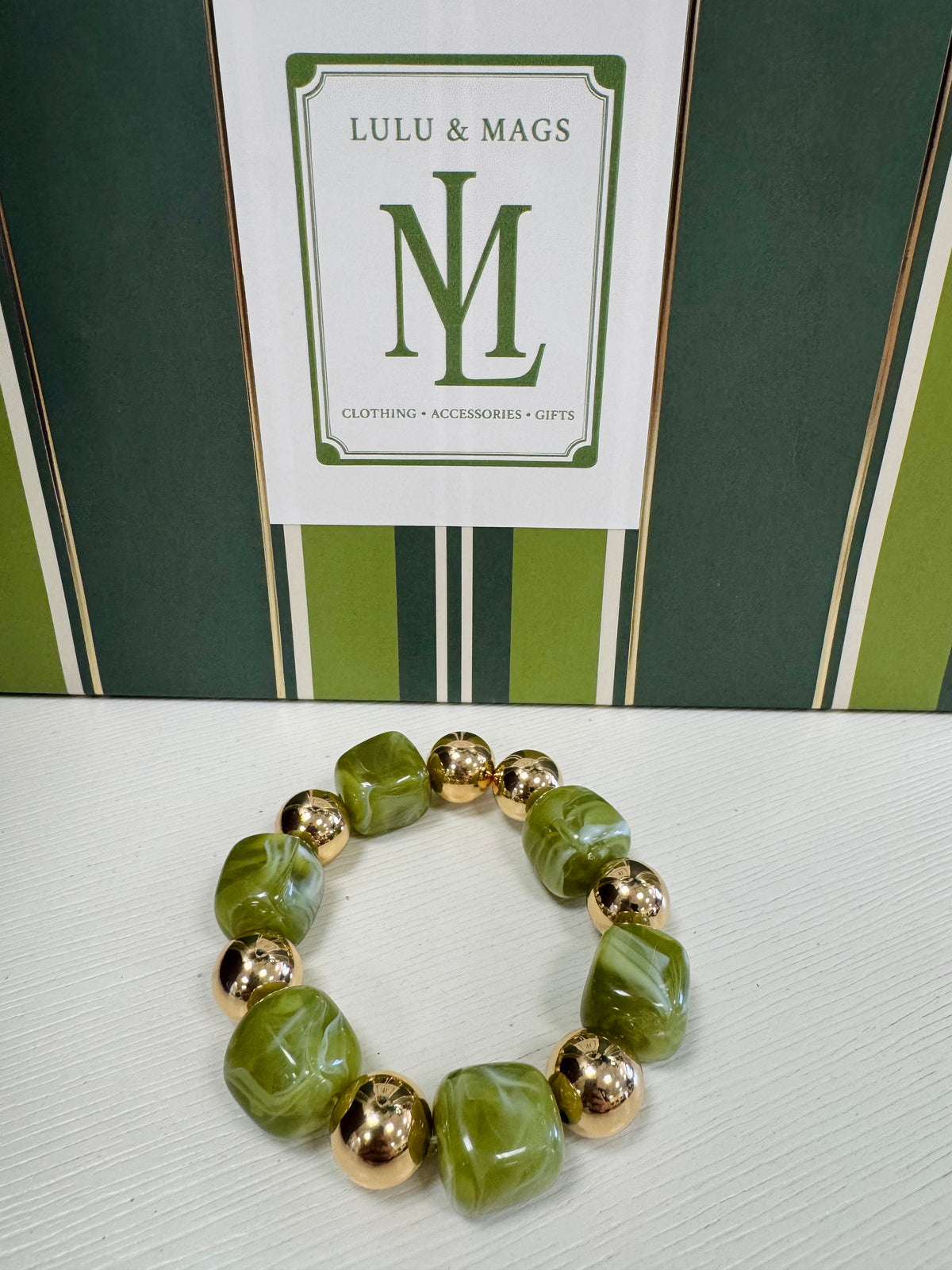 Chartreuse & Gold Stretchy Bracelet