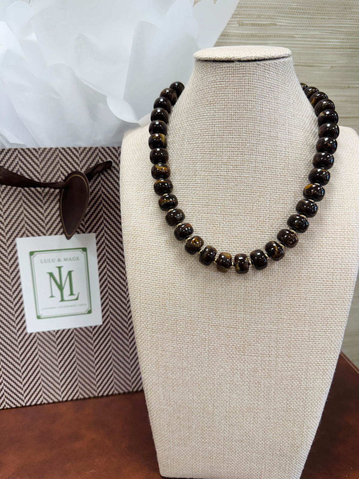 Dark Tortoise Beaded Necklace
