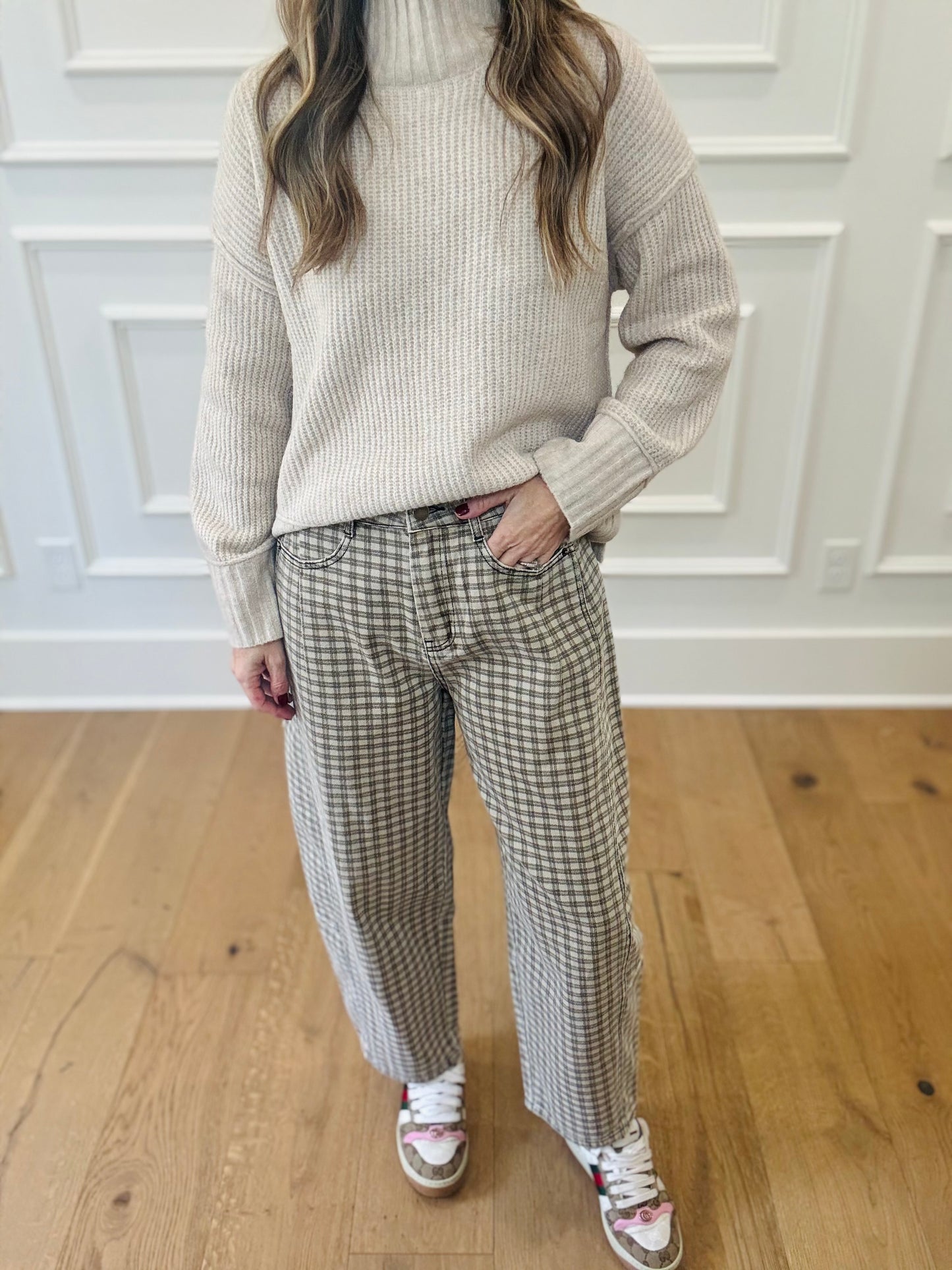 Pauper Plaid Barrel Jeans